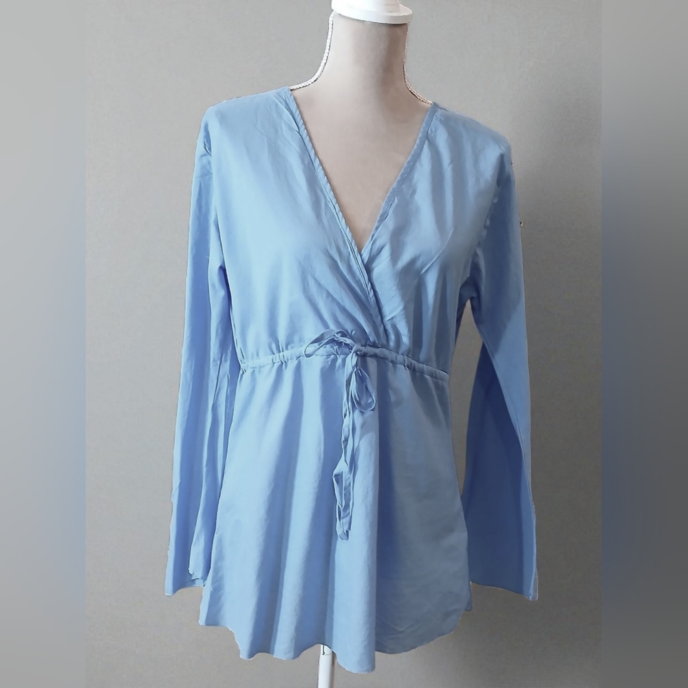 Island Importer Babydoll Bell Sleeves Light Blue Empire Waist Womans Large Beach